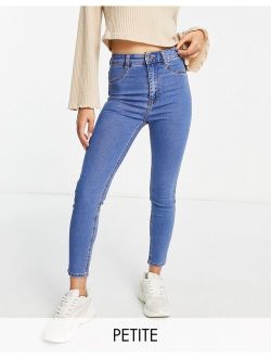 Petite super skinny high waisted jeans in medium blue