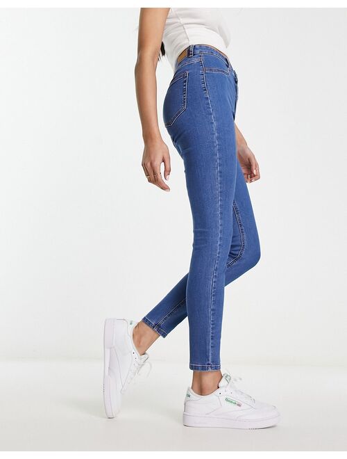 Pull&Bear high waist skinny jeans in mid blue