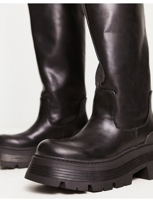 Pull&Bear platform knee-high boots in black