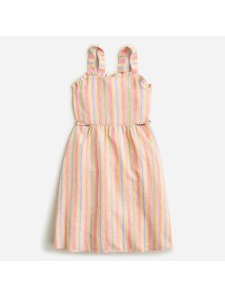 Girls' cutout dress in linen-cotton blend