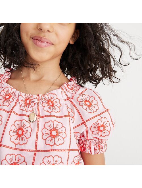 J.Crew Girls' puff-sleeve top with embroidery