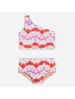 Girls' colorblock one-shoulder two-piece swimsuit with UPF 50