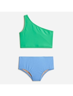 Girls' colorblock one-shoulder two-piece swimsuit with UPF 50