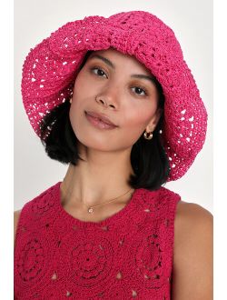 Vivid Essence Fuchsia Woven Straw Bucket Hat