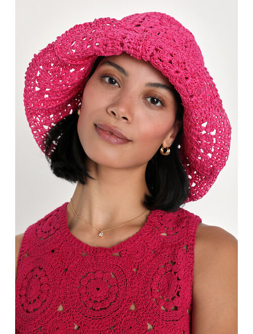 Lulus Vivid Essence Fuchsia Woven Straw Bucket Hat