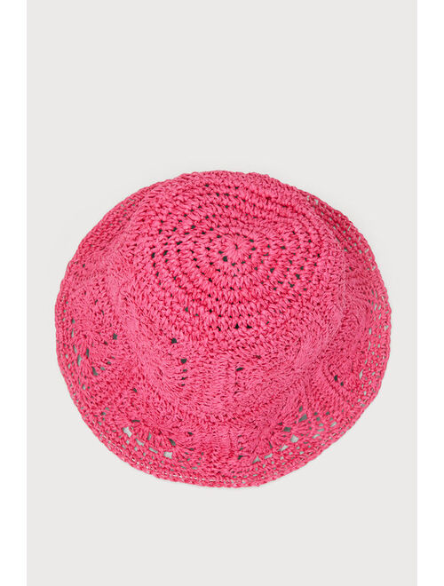 Lulus Vivid Essence Fuchsia Woven Straw Bucket Hat