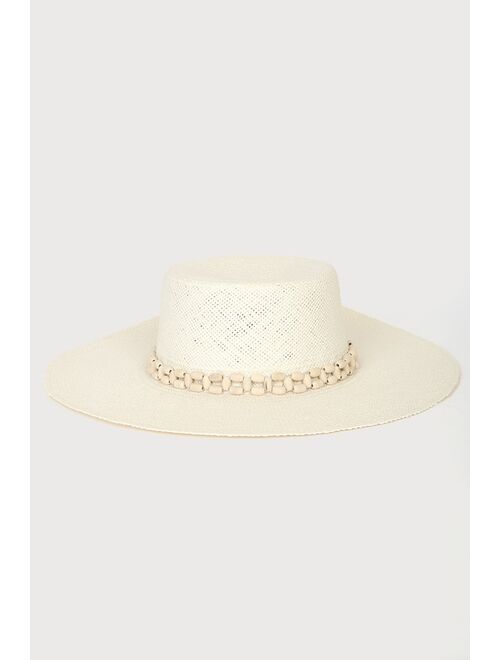 Lulus Beach Daze Cream Beaded Boater Hat