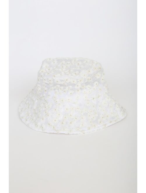 Lulus Fresh Summer White Floral Embroidered Bucket Hat