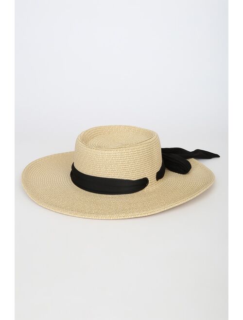 Lulus Far Away Destination Beige Straw Boater Hat