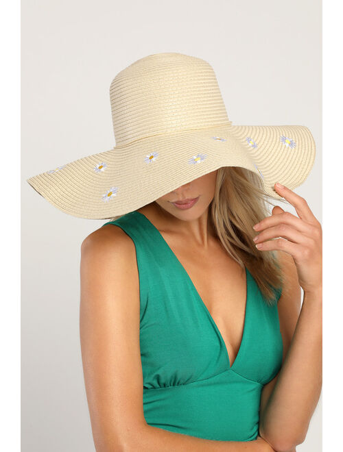 Lulus Sun-Daisy Natural Floral Embroidered Straw Sun Hat