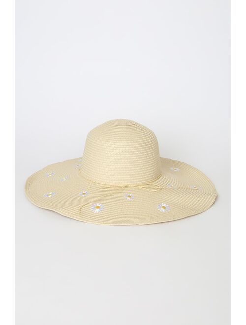 Lulus Sun-Daisy Natural Floral Embroidered Straw Sun Hat