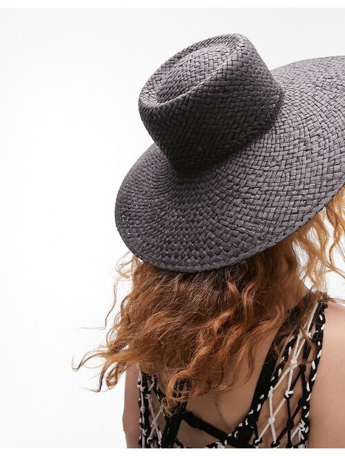 Topshop straw weave hat in black