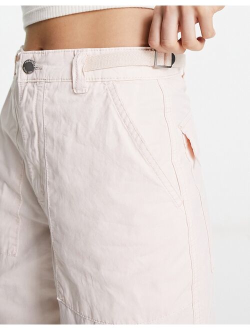 Pull&Bear oversized pocket straight leg cargo pants in light pink