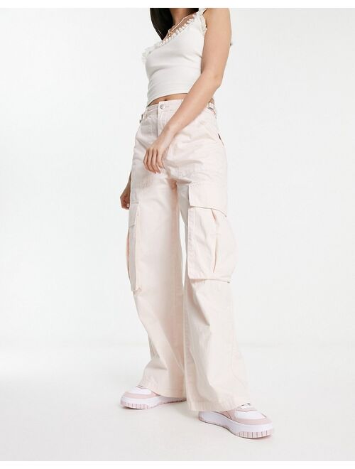 Pull&Bear oversized pocket straight leg cargo pants in light pink