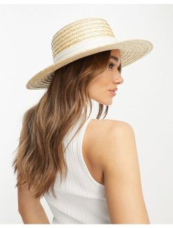 natural straw easy boater hat with size adjuster and white band