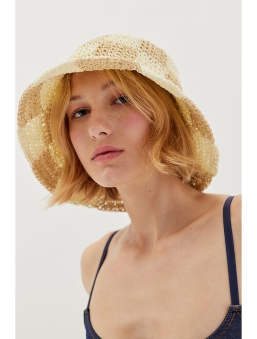 Urban Outfitters Checkered Straw Bucket Hat
