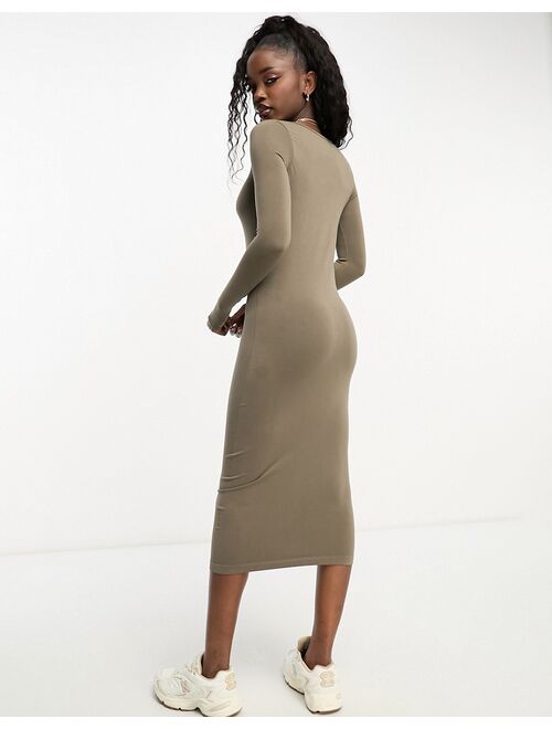 Pull&Bear long sleeve second skin maxi dress in taupe