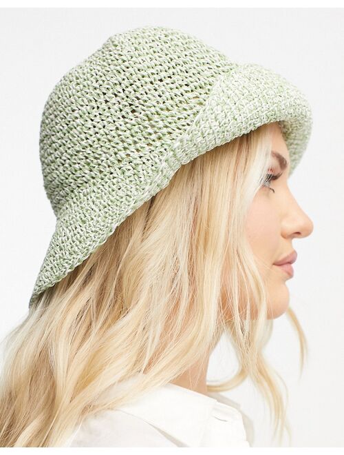 ASOS DESIGN straw crochet bucket hat in mixed sage