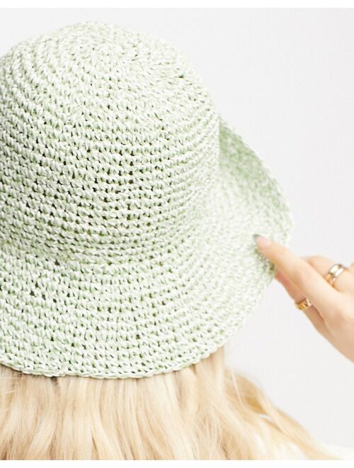 ASOS DESIGN straw crochet bucket hat in mixed sage