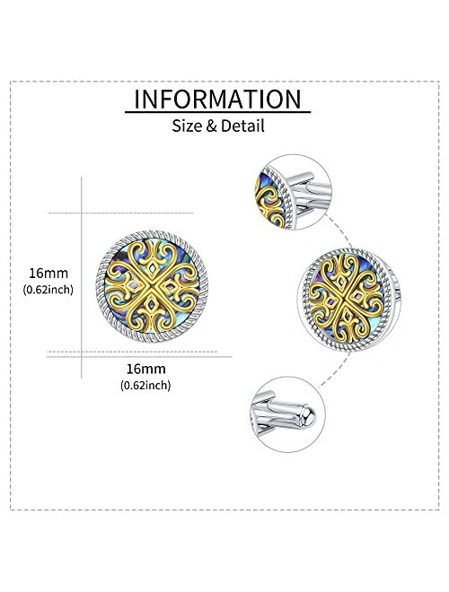 YAFEINI Cufflinks for Men Sterling Silver Men's Round Cuff Links with Abalone Shell Business Wedding Groomsmen Gifts Suit Shirt Accessories for Men Father