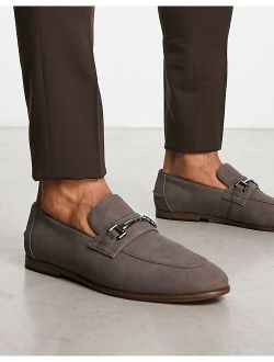 loafers in gray faux suede with snaffle detail