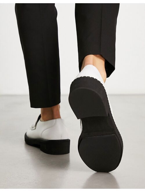 ASOS DESIGN chunky loafers in white leather with black hardware and contrast sole