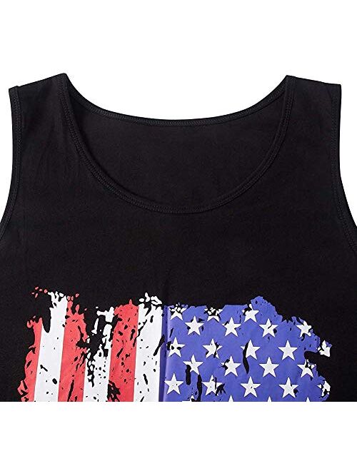 CM-Kid Men's Casual American Flag Tank Tops 4th July Independence Day USA Flag Sleeveless T-Shirt Gym Workout Patriotic Tees
