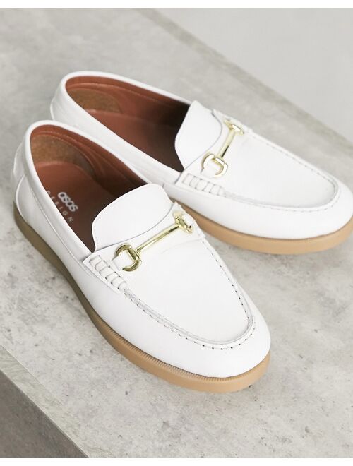 ASOS DESIGN loafers in white leather with snaffle detail