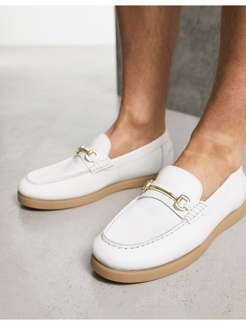 ASOS DESIGN loafers in white leather with snaffle detail
