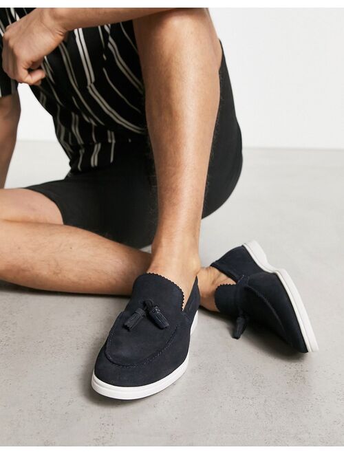 ASOS DESIGN loafers in navy suede with white sole