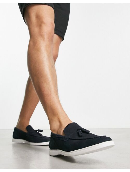 ASOS DESIGN loafers in navy suede with white sole