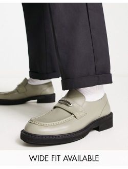 chunky loafers in sage leather with black contrast sole