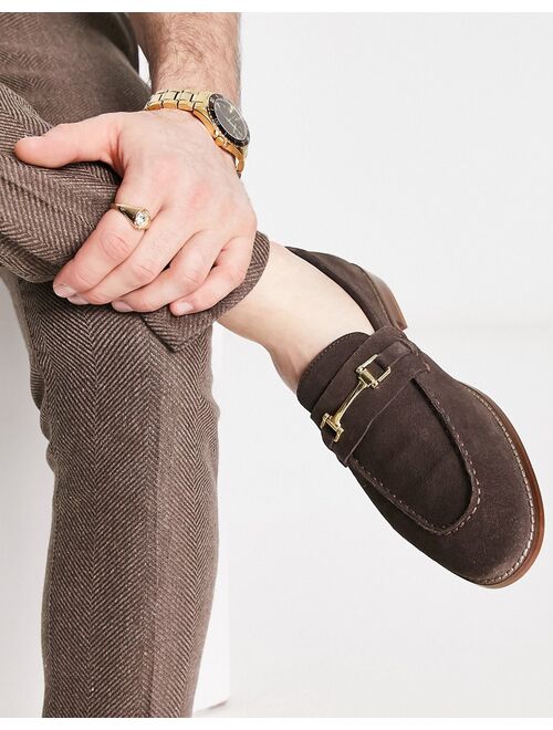 ASOS DESIGN loafers in brown suede with snaffle detail and natural sole