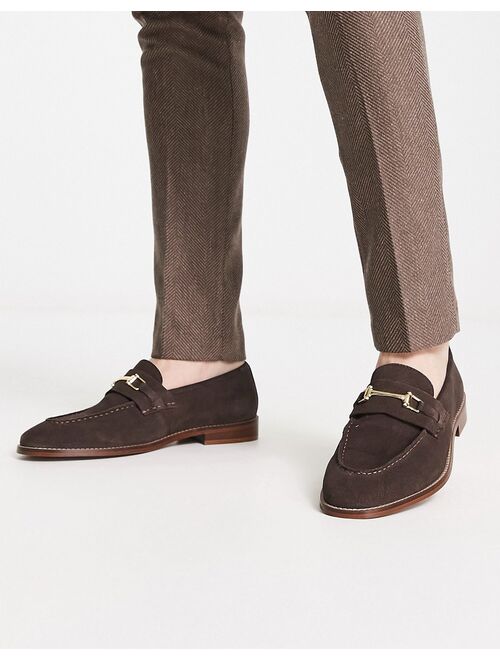 ASOS DESIGN loafers in brown suede with snaffle detail and natural sole
