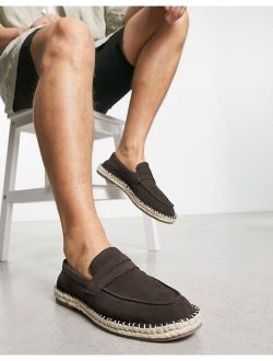 penny loafer espadrilles in brown leather