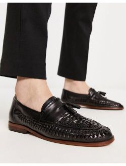 loafers with weave detail in black leather