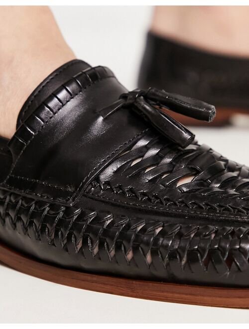 ASOS DESIGN loafers with weave detail in black leather