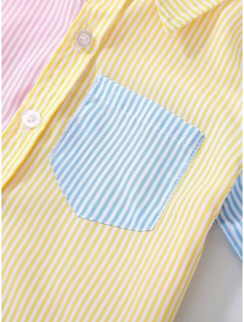 Shein Toddler Boys Striped Print Colorblock Shirt & Shorts