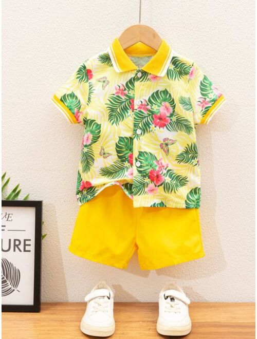 Shein Toddler Boys Tropical Print Shirt & Shorts