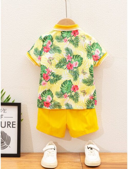 Shein Toddler Boys Tropical Print Shirt & Shorts