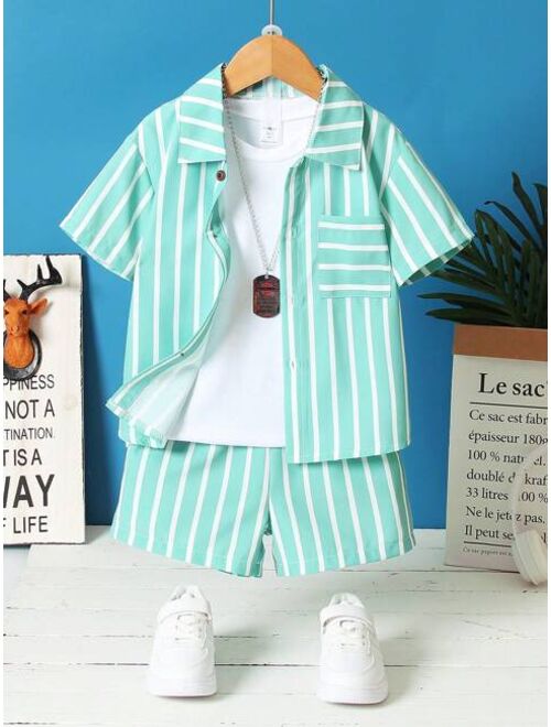 Shein Toddler Boys Striped Print Shirt & Shorts Without Tee