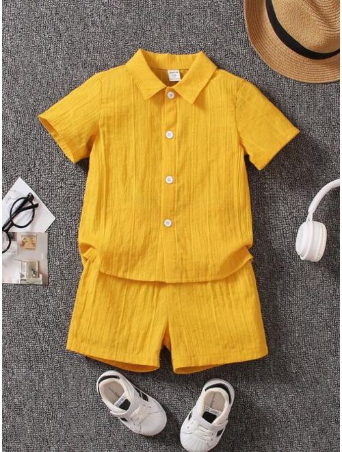 Shein Toddler Boys Solid Button Front Shirt & Shorts