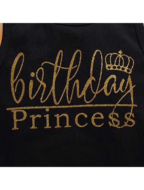 LYSMuch Toddler Baby Girls Birthday Outfits Princess Short Sleeve Shirt Vest Mesh Bubble Tutu Skirt Set with Crown