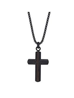 Black Ion Plated Stainless Steel & Ebony Wood Cross Pendant Necklace