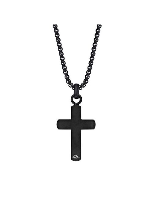 Men's LYNX Black Ion Plated Stainless Steel & Ebony Wood Cross Pendant Necklace