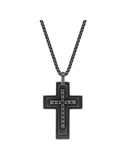 Antiqued Black Ion Plated Stainless Steel Layered Cross Pendant Necklace