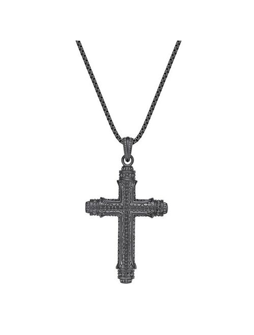 LYNX Men's Stainless Steel Cubic Zirconia Cross Pendant Necklace