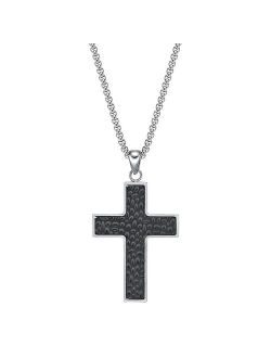 Men's Stainless Steel Hammered Cross Pendant Necklace