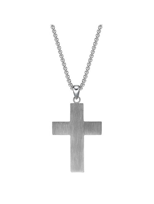 LYNX Men's Stainless Steel Hammered Cross Pendant Necklace