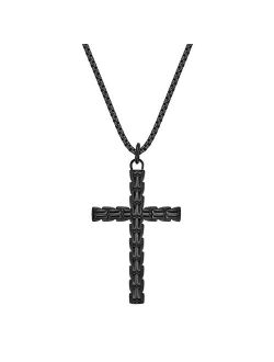 Men's Black Ion Plated Stainless Steel Cross Pendant Necklace